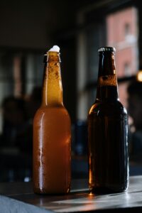 Close-Up Shot of Bottles of Beer